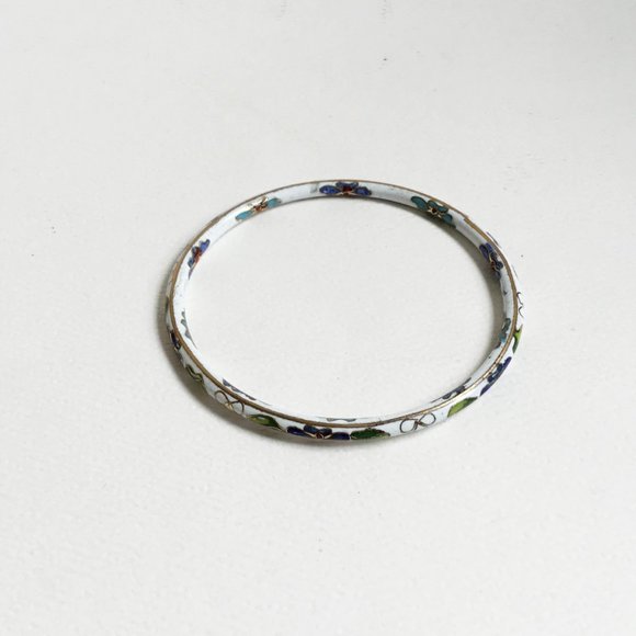Vintage Cloisonne Blue Green Red White Floral Bangle Stack Set of 4 - Picture 7 of 15